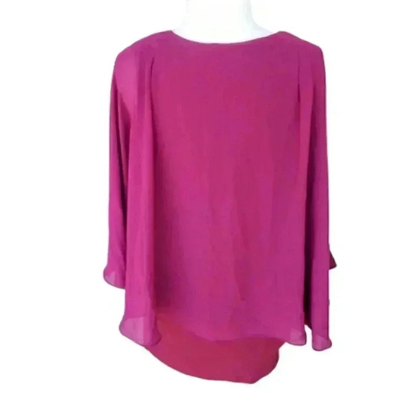 Joseph Allen Burgundy Pleated Chiffon Overlay Flowy V-Neck Tunic Top - Picture 4 of 4